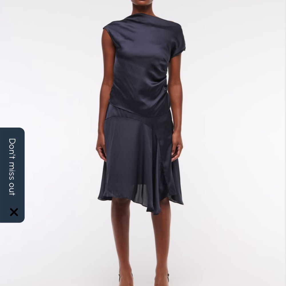 Asymmetrical One-Shoulder Satin Like Silk Like Top Navy Blue XS - Picture 7 of 9